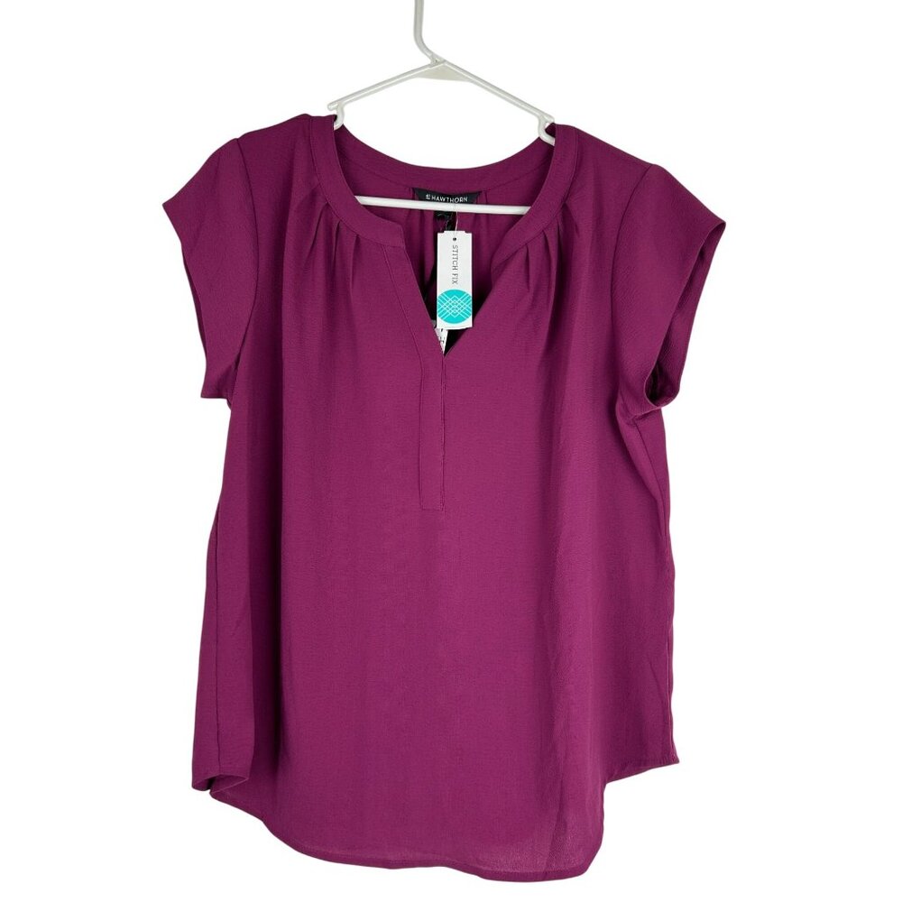 41 Hawthorn Morey Split Neck Short Sleeve Blouse Pink Large NWT